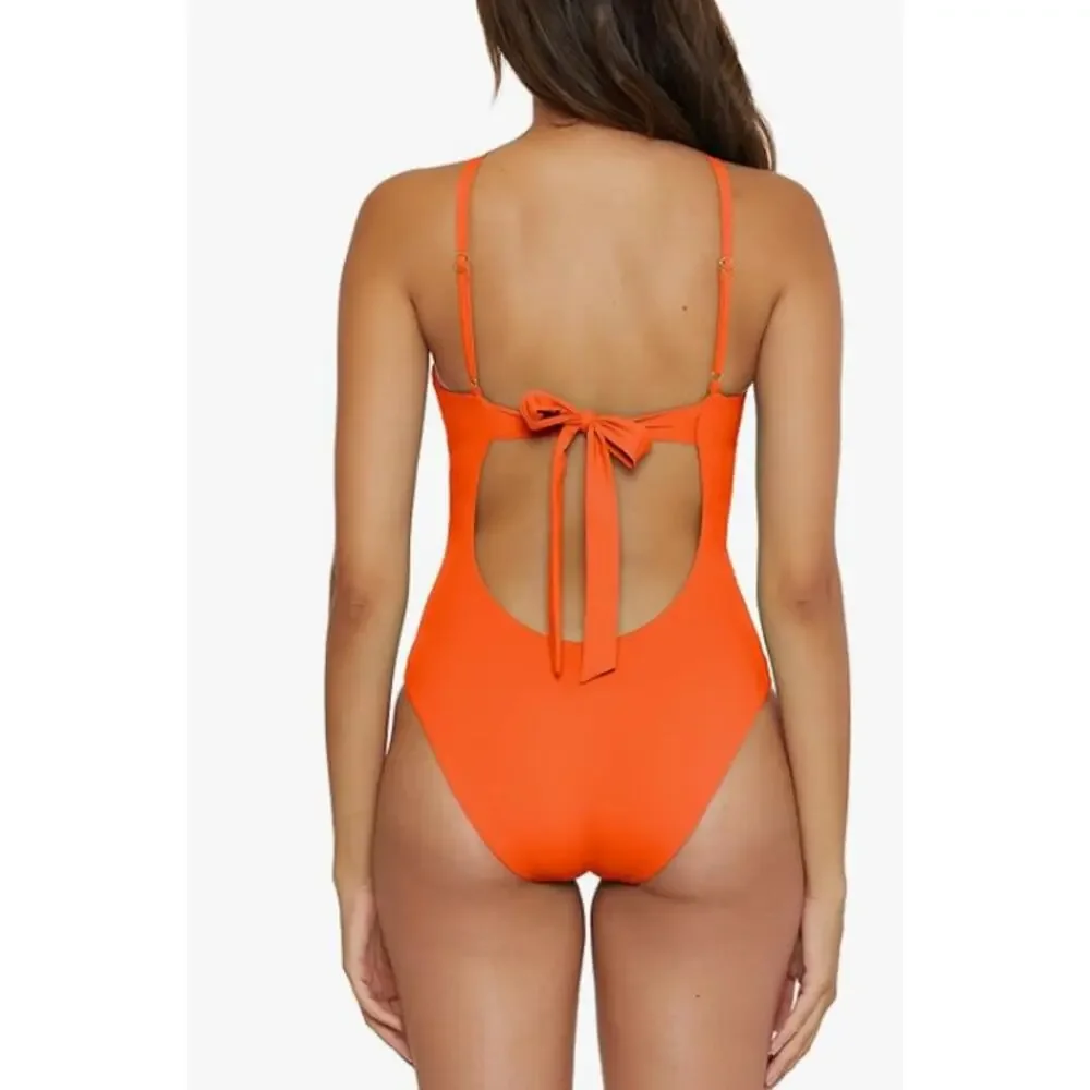 BECCA Women's Baja Mar One Piece Swimsuit Large Orange Carrot High Neck NWT